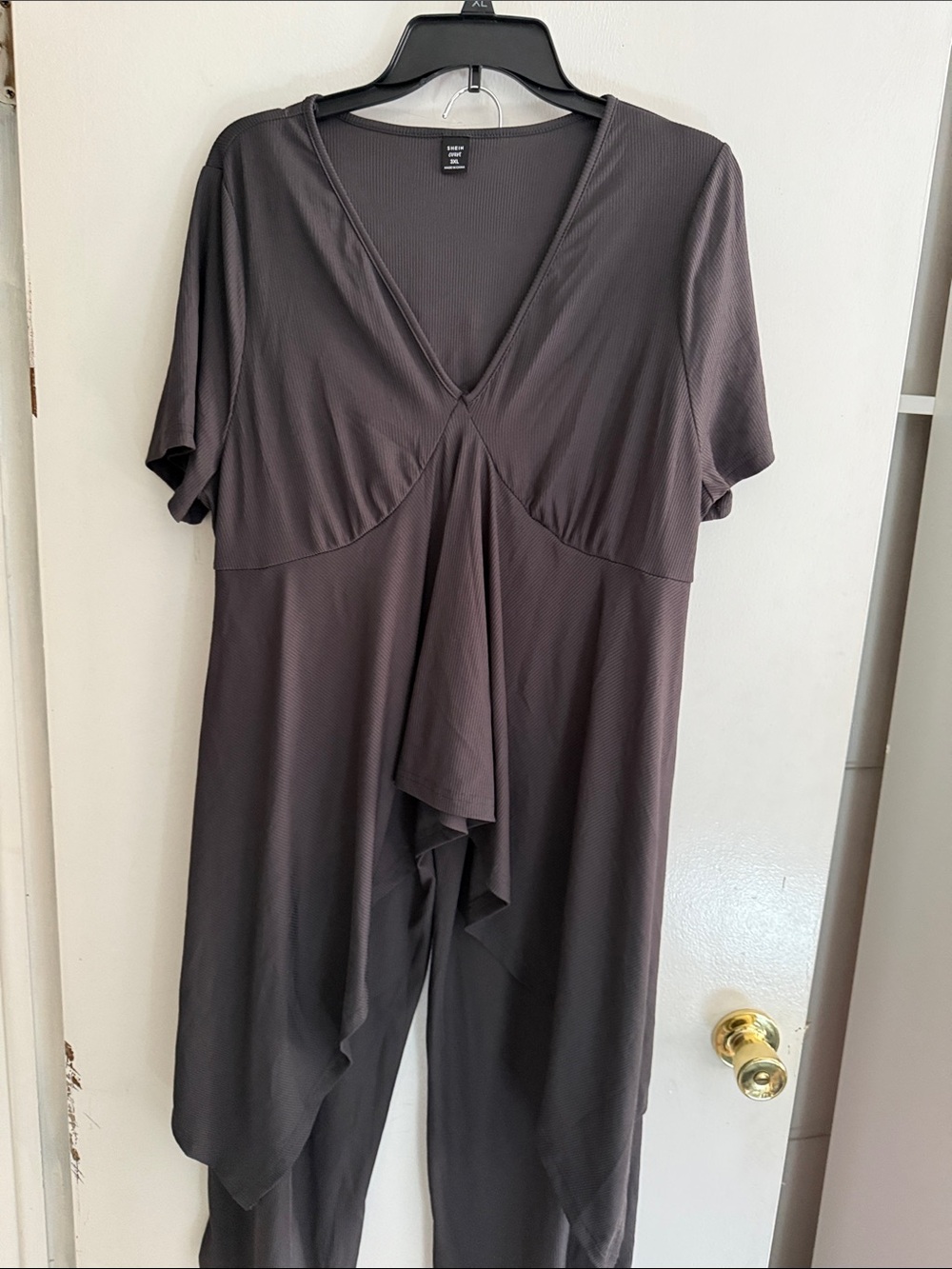 SHEIN Gray V-Neck Draped 2 Piece Romper